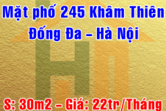 Chính chủ cho thuê nhà số 245 mặt phố Khâm Thiên, Quận Đống Đa, Hà Nội